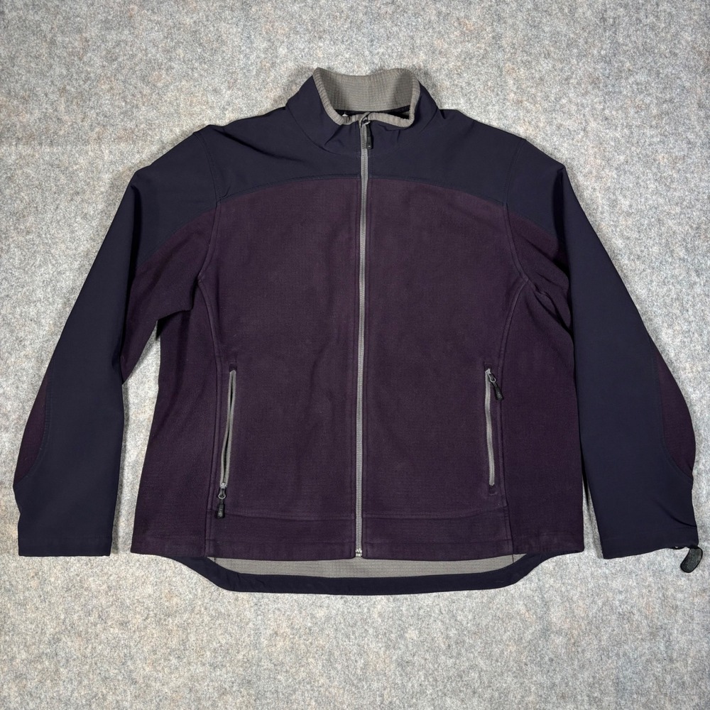 Lands End Grid Fleece Jacket Mens XL Purple Hybrid Softshell Full Zip 46-48 VTG